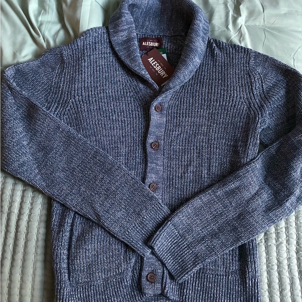 Men's Blue ALESBURY button down Sweater with tags